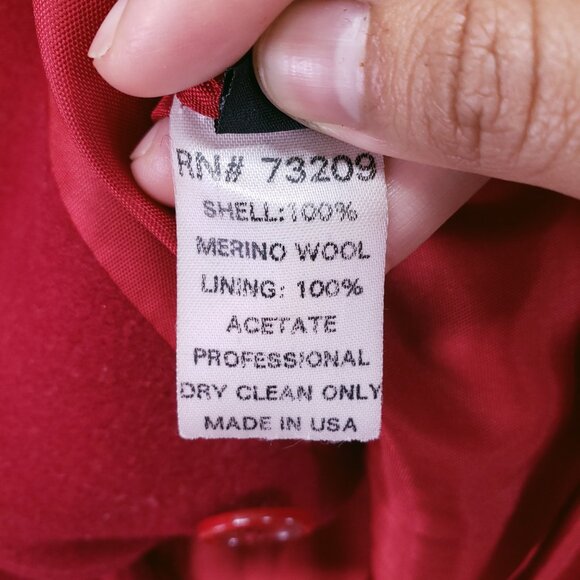 J. Percy Red 100% Merino Wool Pockets Hooded Mid Length Winter Coat Size S - Picture 4 of 16